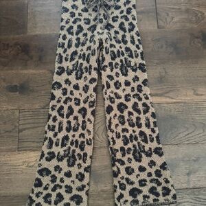 SKIMS  Black and Tan Leopard Fuzzy Pants